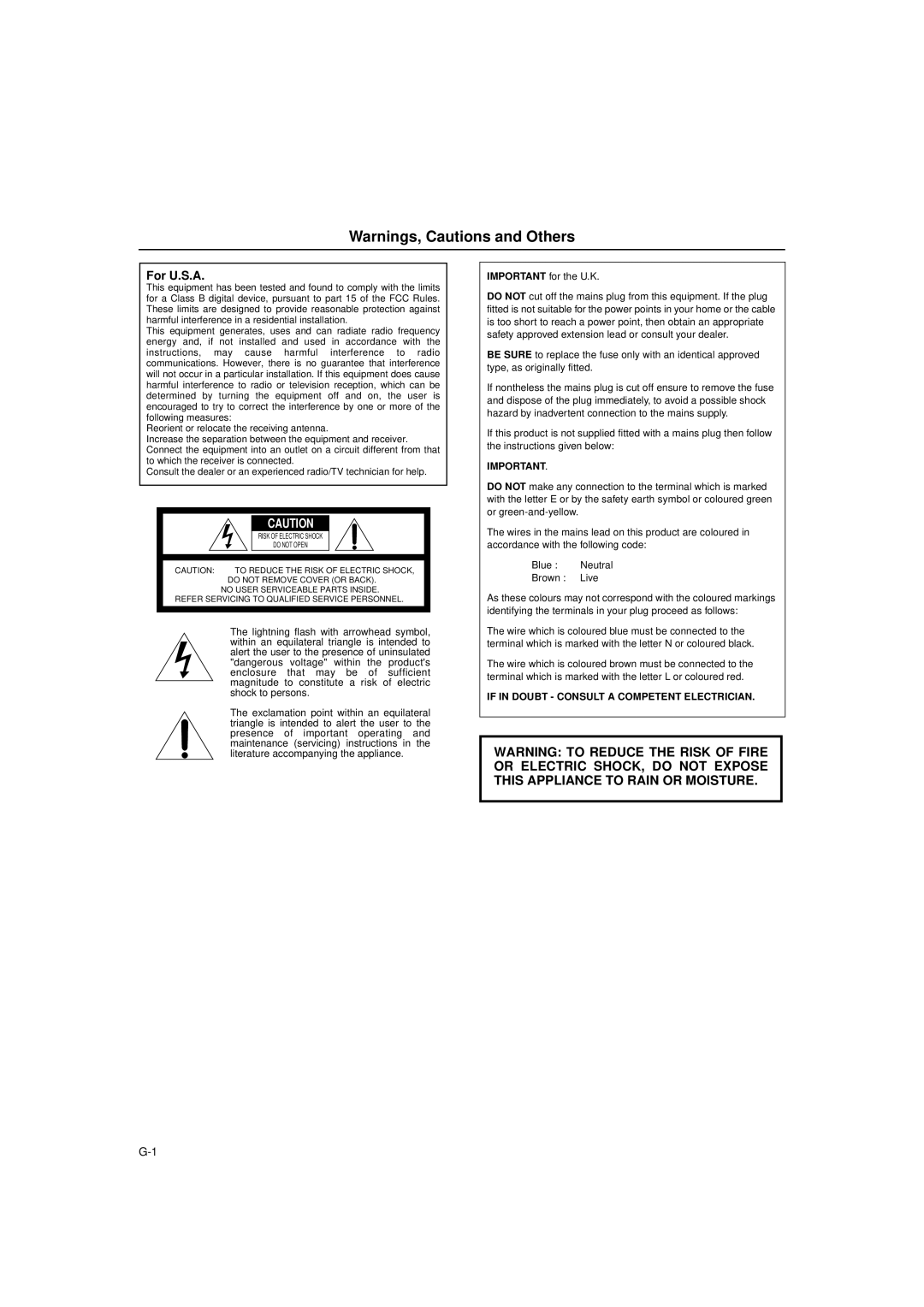 JVC XL-R5000BK manual For U.S.A, If in Doubt Consult a Competent Electrician 