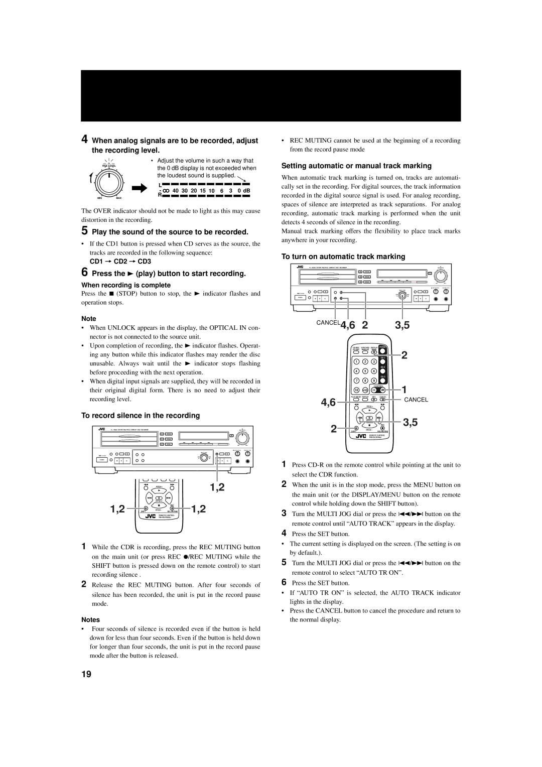 JVC XL-R5000BK manual Play the sound of the source to be recorded, Press the 3 play button to start recording 