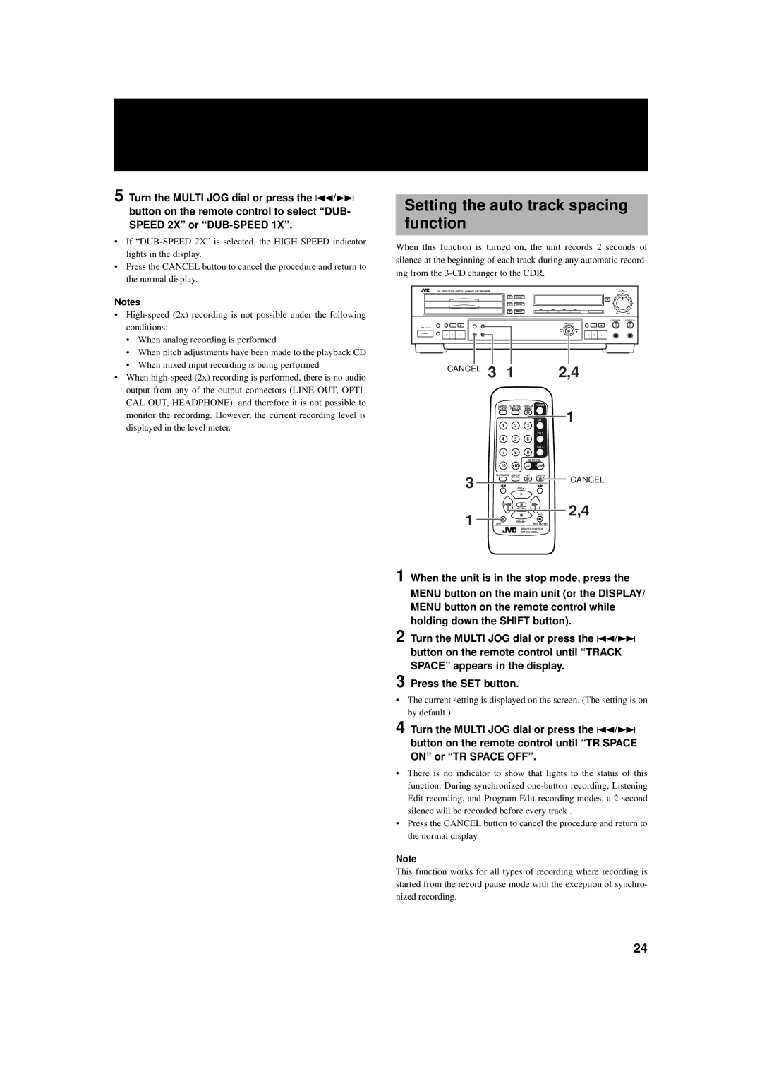 JVC XL-R5000BK manual Setting the auto track spacing function 