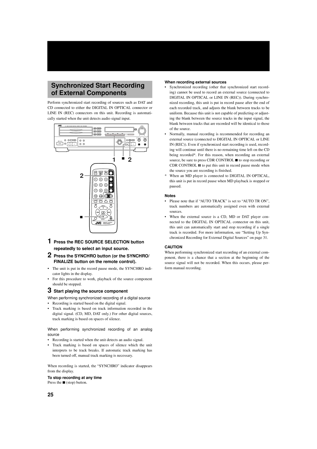 JVC XL-R5000BK manual Synchronized Start Recording of External Components, Start playing the source component 