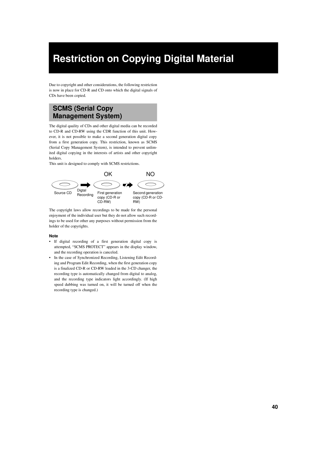 JVC XL-R5000BK manual Restriction on Copying Digital Material, Scms Serial Copy Management System 