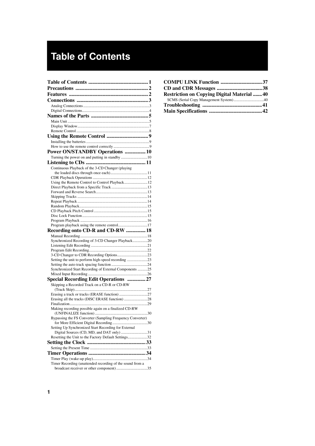 JVC XL-R5000BK manual Table of Contents 