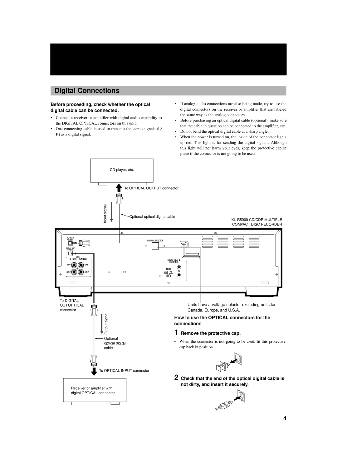 JVC XL-R5000BK manual Digital Connections, OUT Optical 