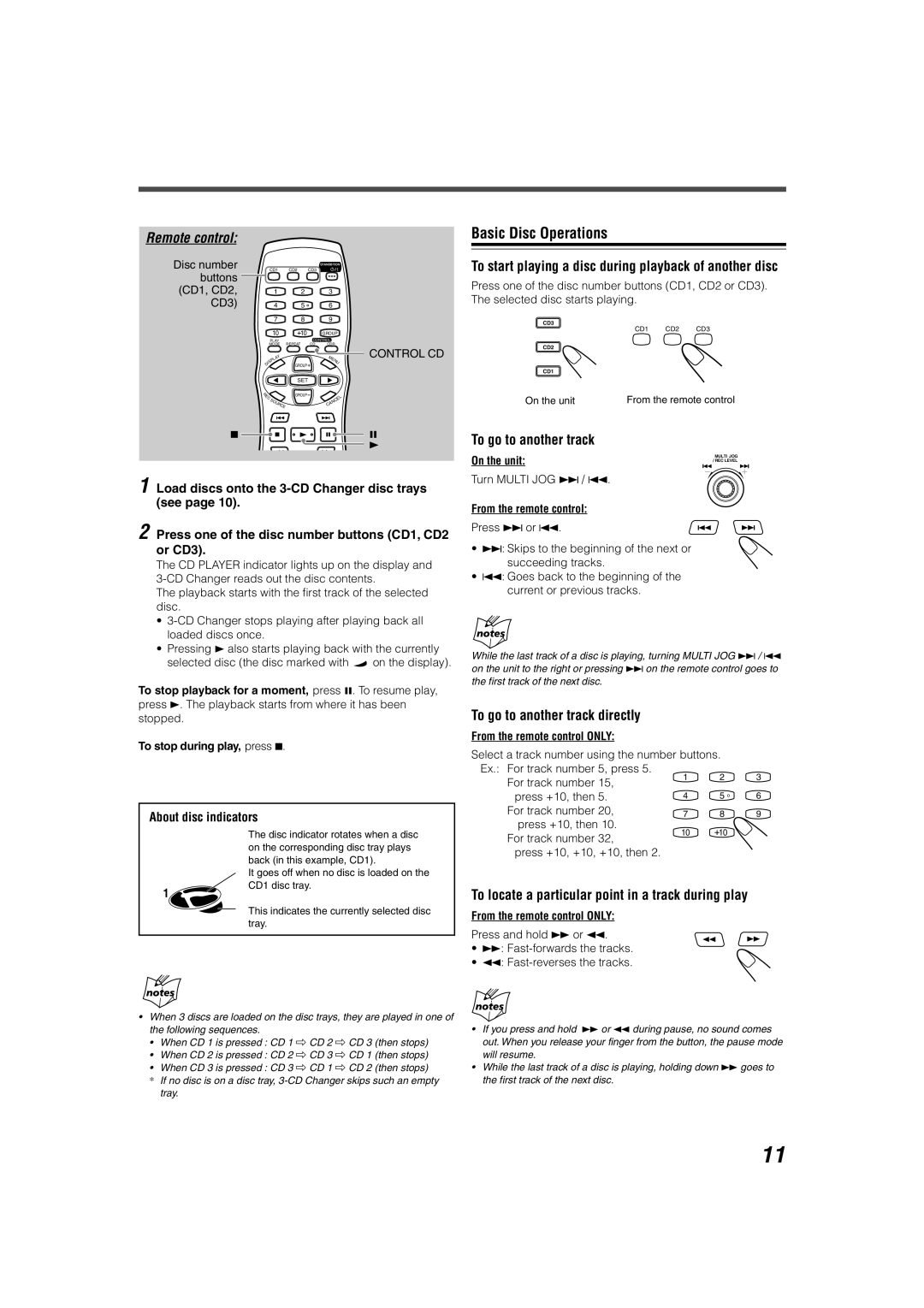 JVC XL-R5020BK Basic Disc Operations, To start playing a disc during playback of another disc, To go to another track 