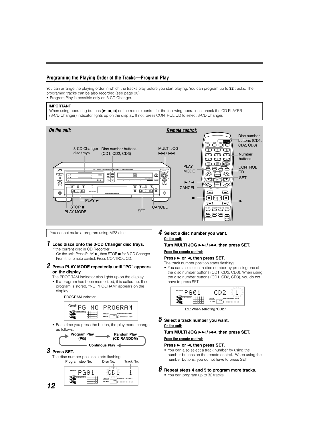 JVC XL-R5020BK manual Programing the Playing Order of the Tracks-Program Play 