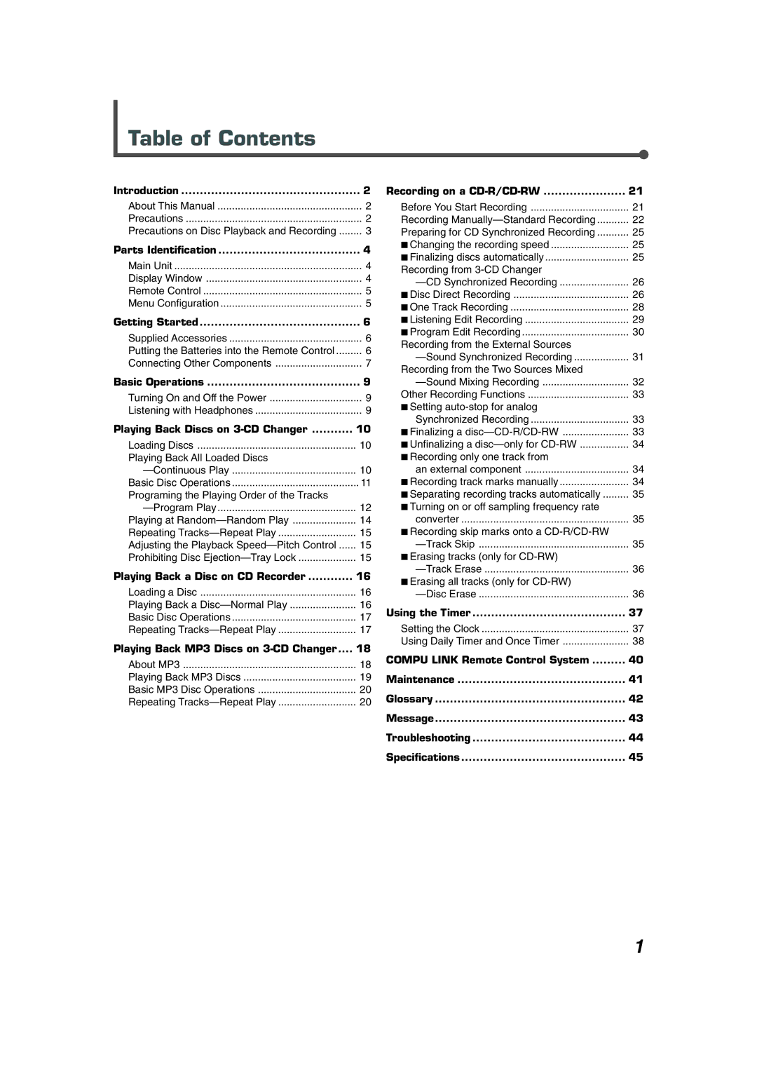 JVC XL-R5020BK manual Table of Contents 