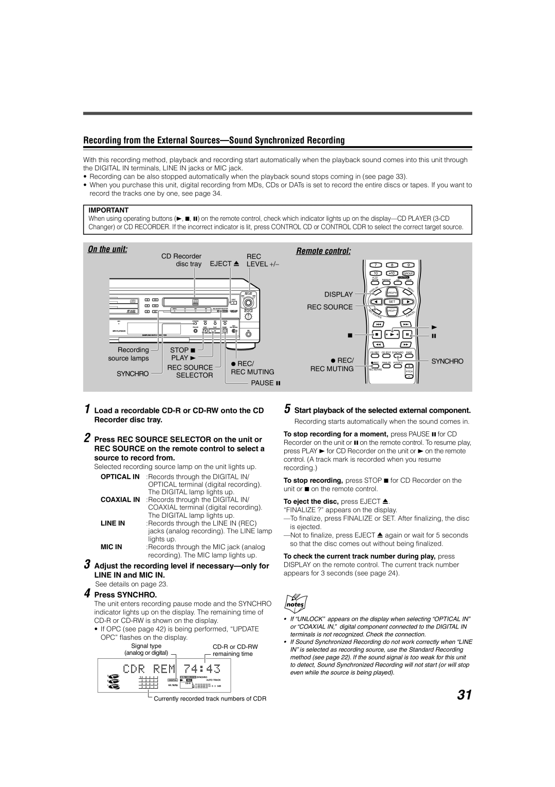 JVC XL-R5020BK manual Start playback of the selected external component, Press Synchro 