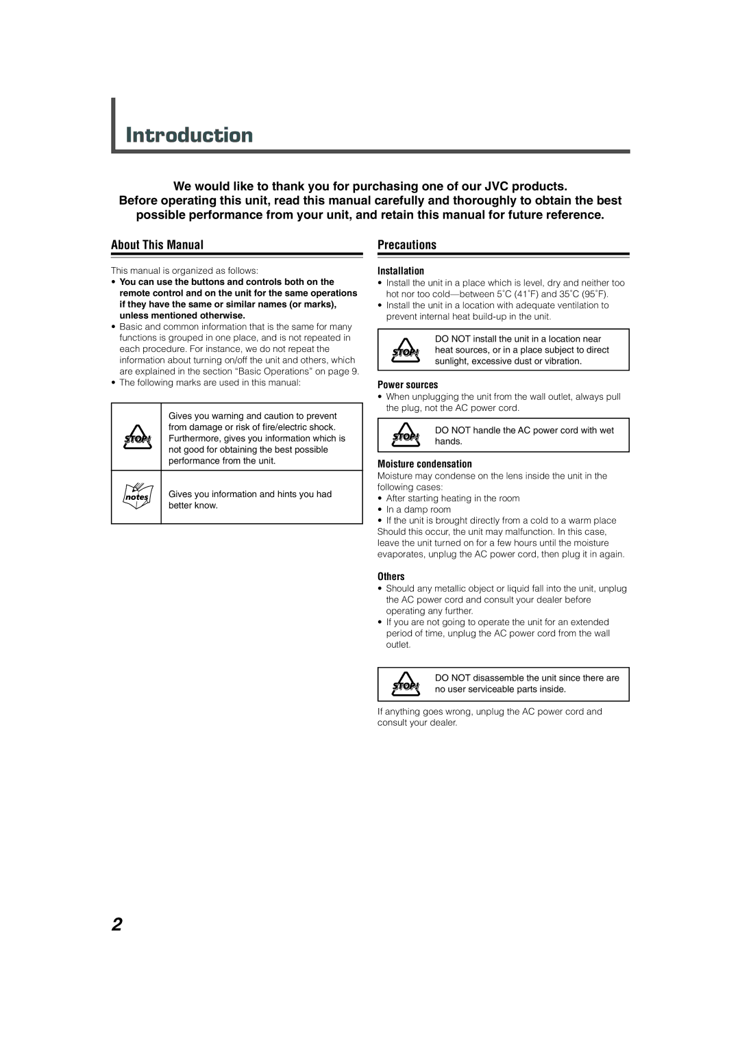 JVC XL-R5020BK manual Introduction, Precautions 