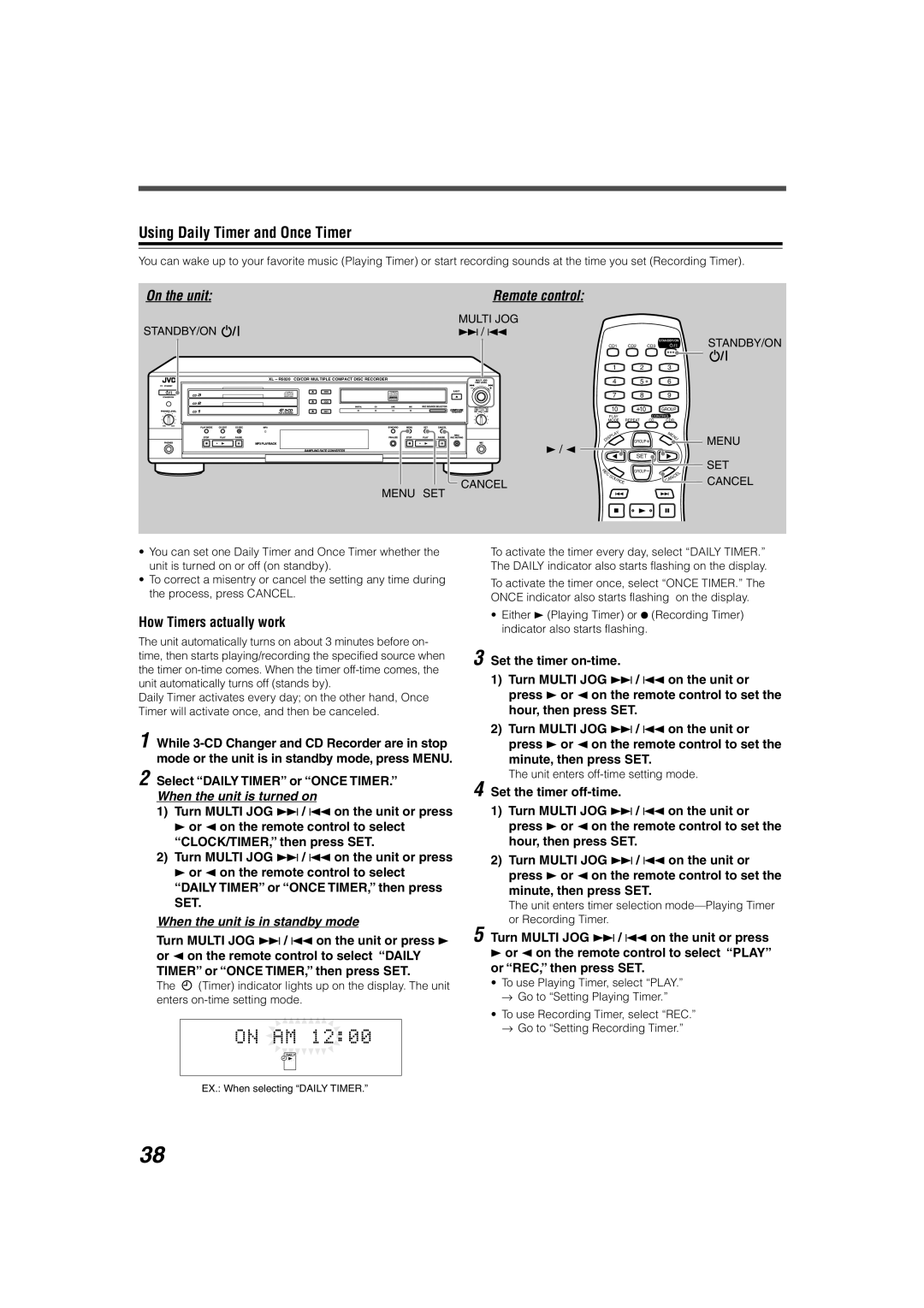 JVC XL-R5020BK manual Using Daily Timer and Once Timer, How Timers actually work, STANDBY/ON Menu SET Cancel 