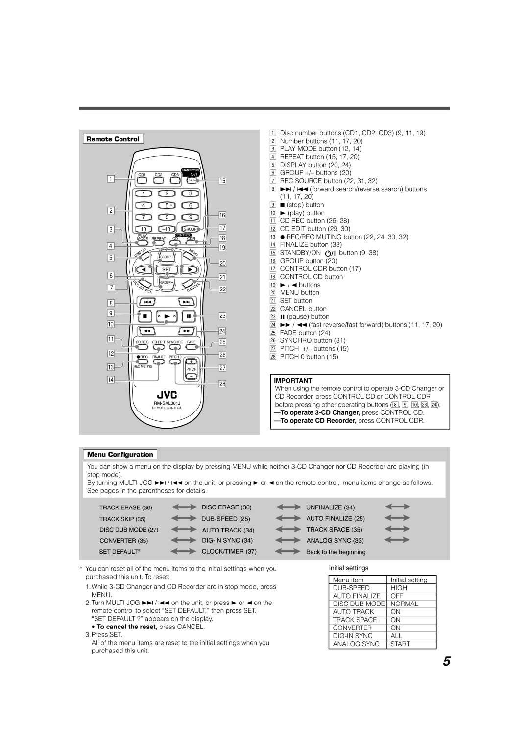 JVC XL-R5020BK manual To operate 3-CD Changer, press Control CD, To operate CD Recorder, press Control CDR 