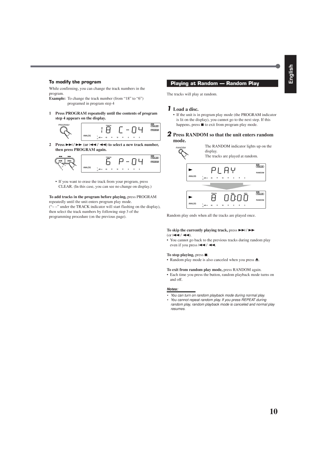 JVC XL-R910SL manual Playing at Random Random Play, Load a disc, Press Random so that the unit enters random mode 