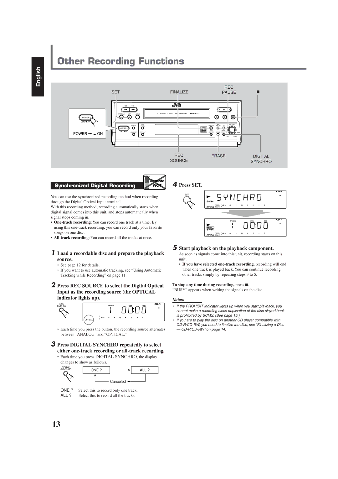 JVC XL-R910SL manual Other Recording Functions, Load a recordable disc and prepare the playback source, Indicator lights up 