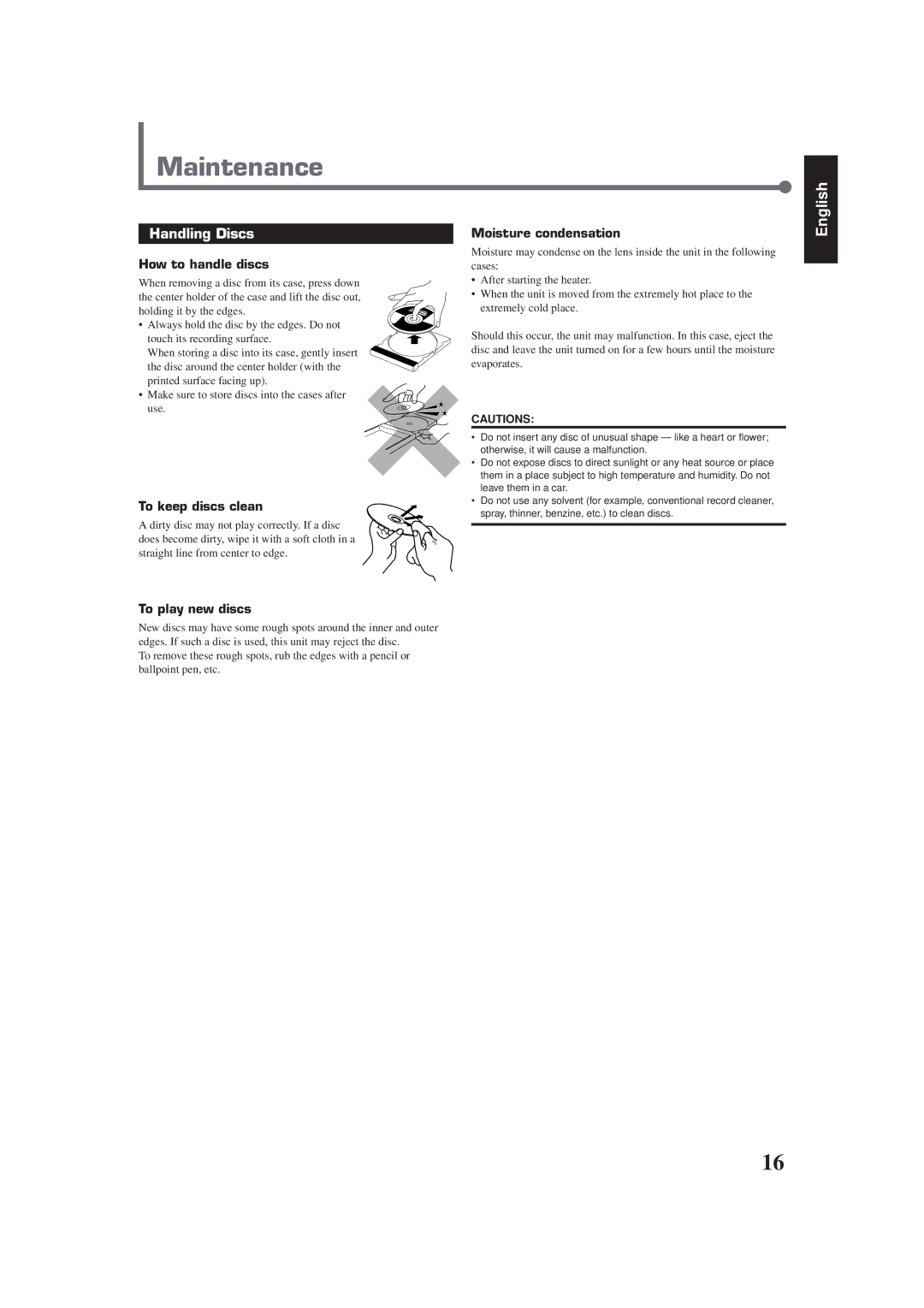 JVC XL-R910SL manual Maintenance, Handling Discs 