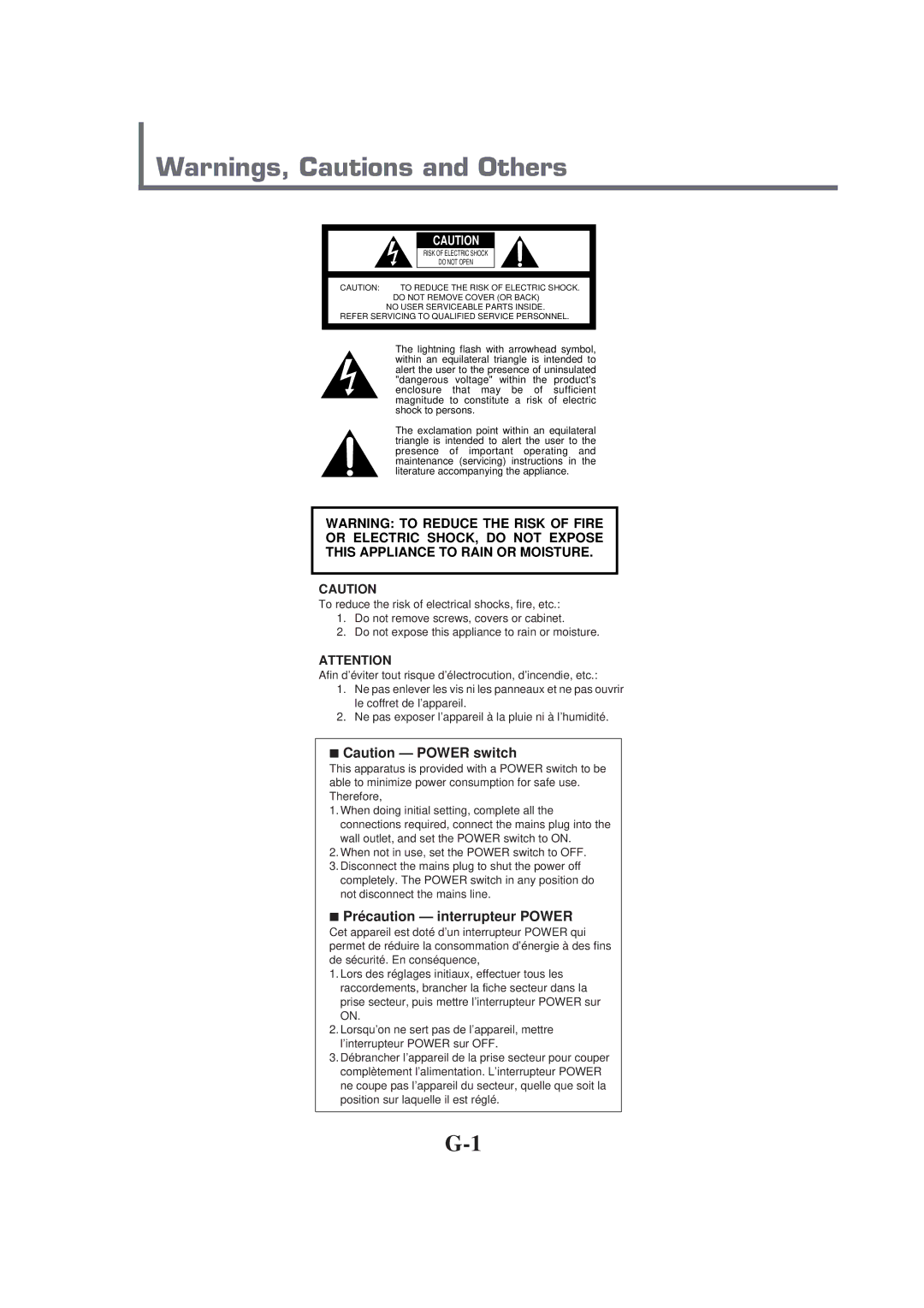 JVC XL-R910SL manual Précaution interrupteur Power 