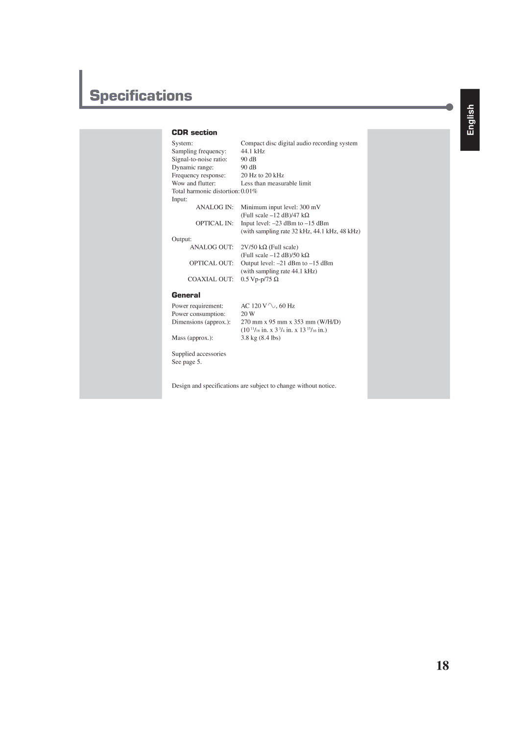 JVC XL-R910SL manual Specifications, CDR section, General 