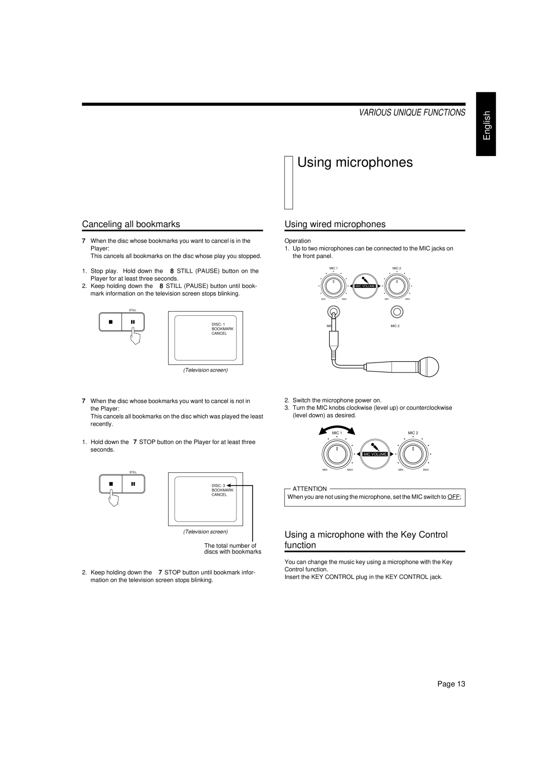 JVC LET0088-001A, XL-SV22BK manual Using microphones, Canceling all bookmarks, Using wired microphones 