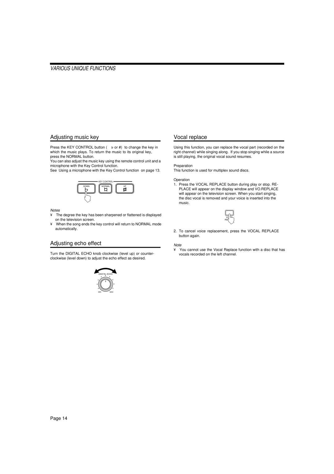 JVC XL-SV22BK, LET0088-001A manual Adjusting music key, Adjusting echo effect, Vocal replace 