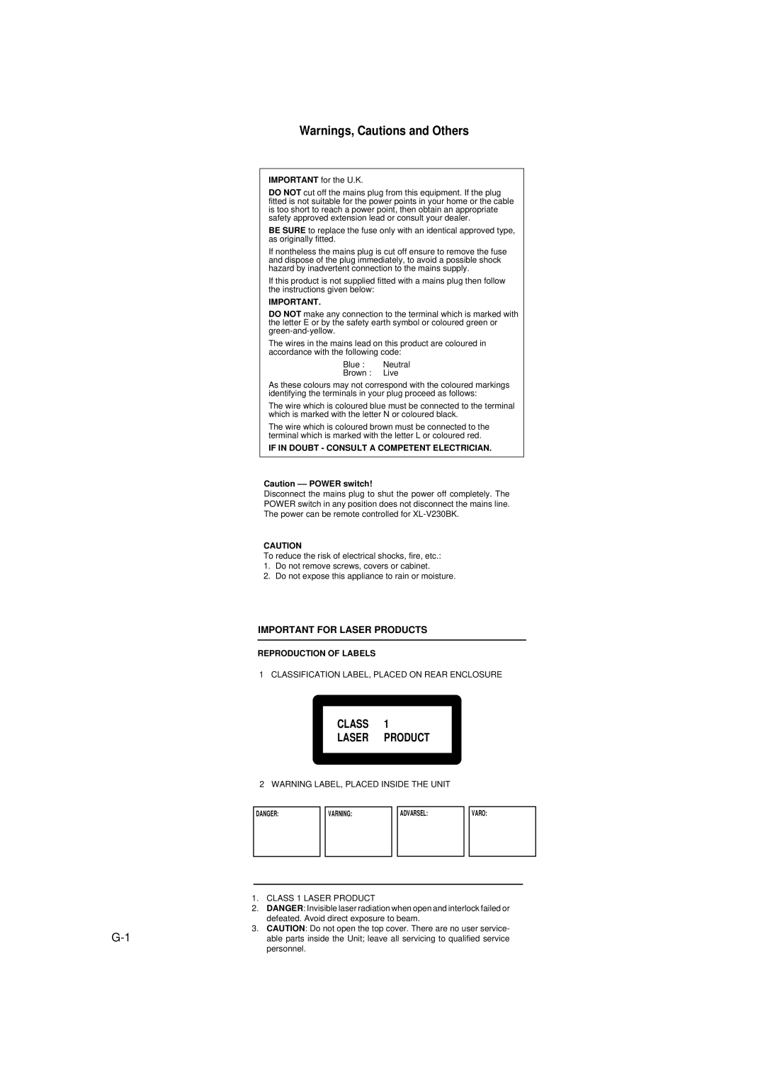 JVC XL-V130BK, XL-V230BK manual Class Laser Product 