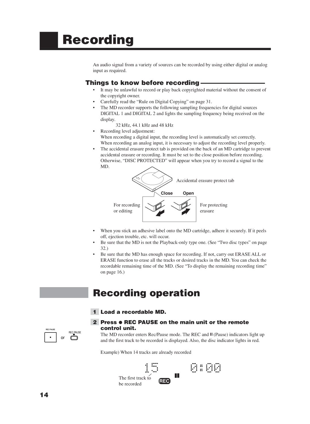 JVC XM-228BK manual Recording operation, Things to know before recording 