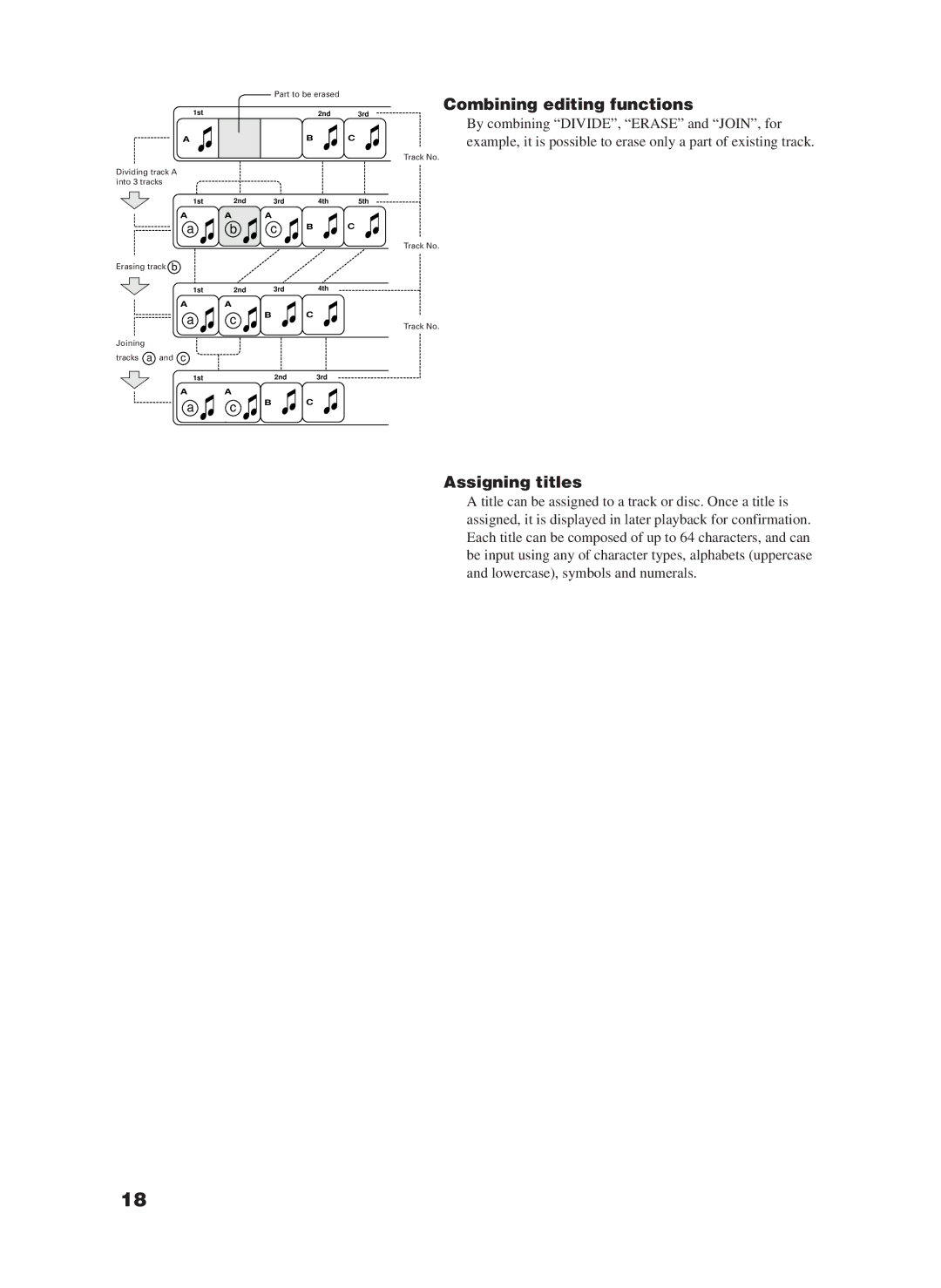 JVC XM-228BK manual Combining editing functions, Assigning titles 