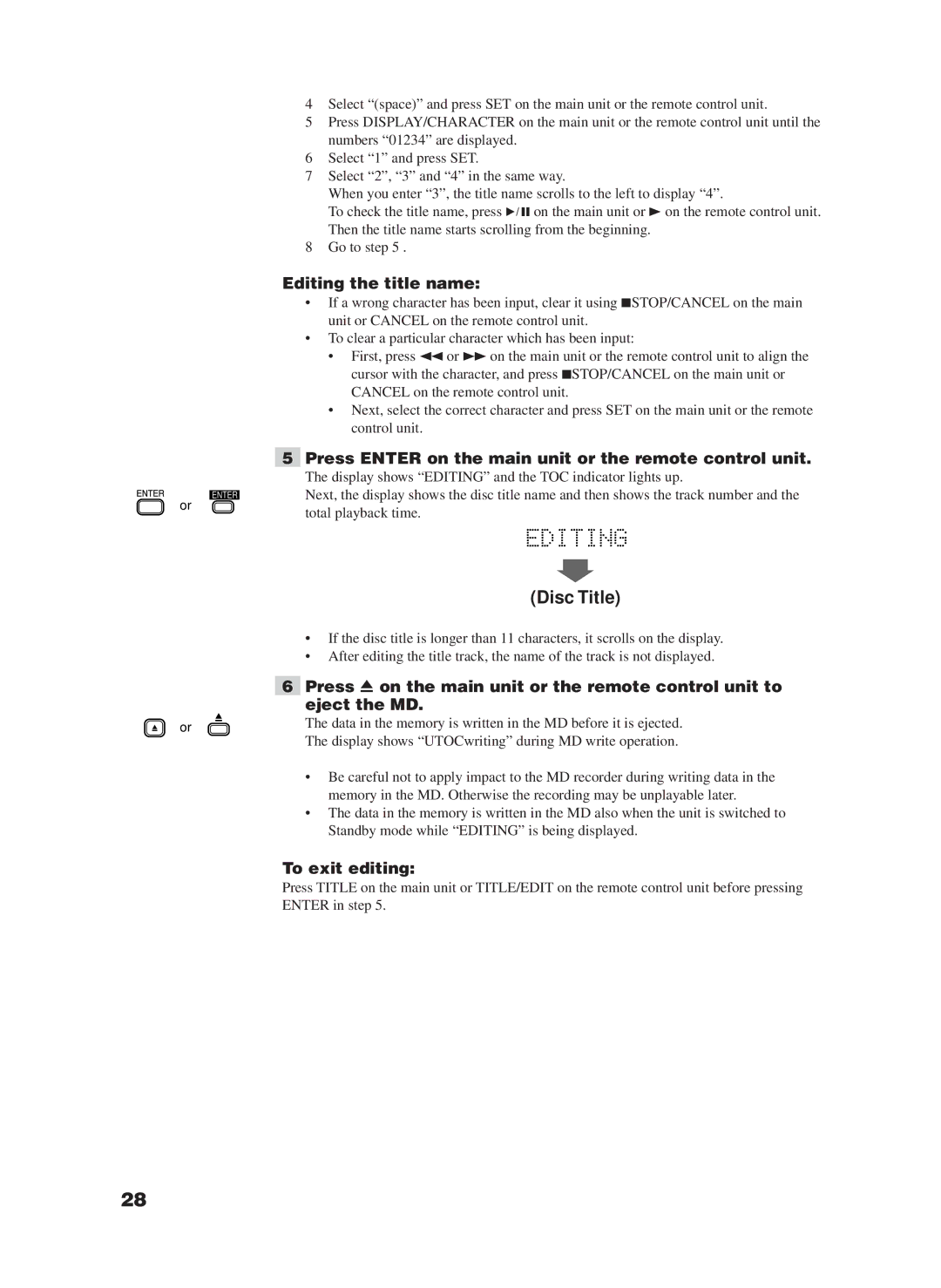 JVC XM-228BK manual Disc Title, Editing the title name 