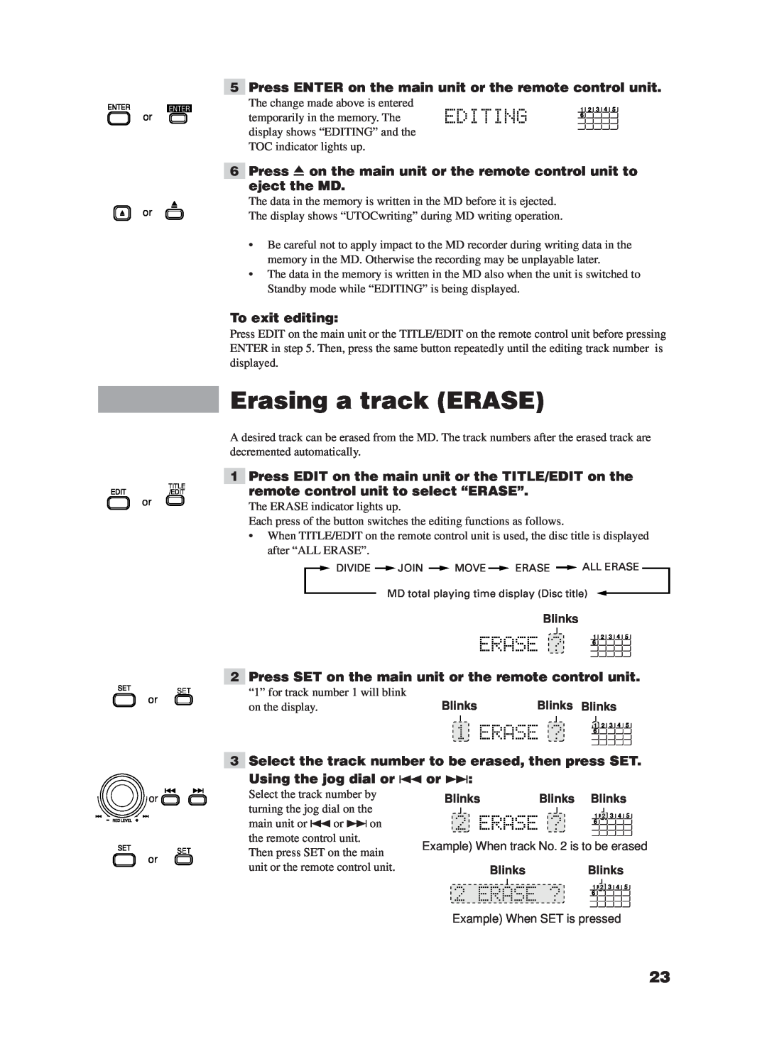JVC XM-228BK manual Erasing a track ERASE, To exit editing 