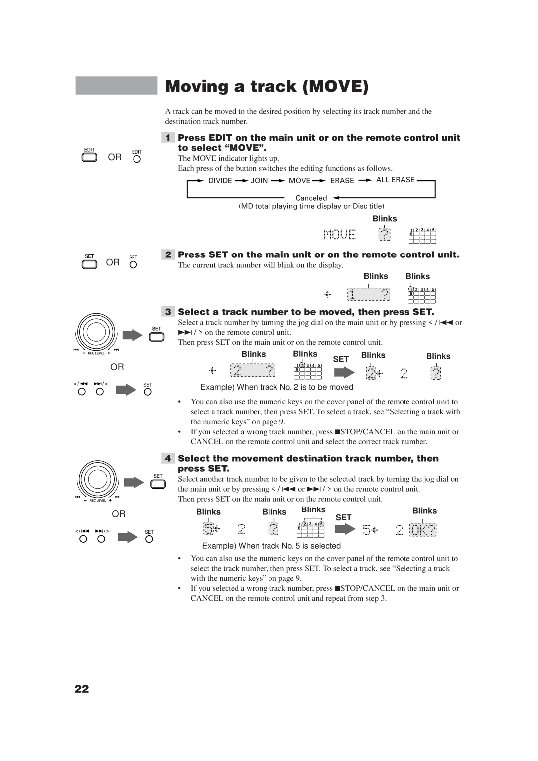 JVC XM-448BK manual Moving a track Move, Select a track number to be moved, then press SET 