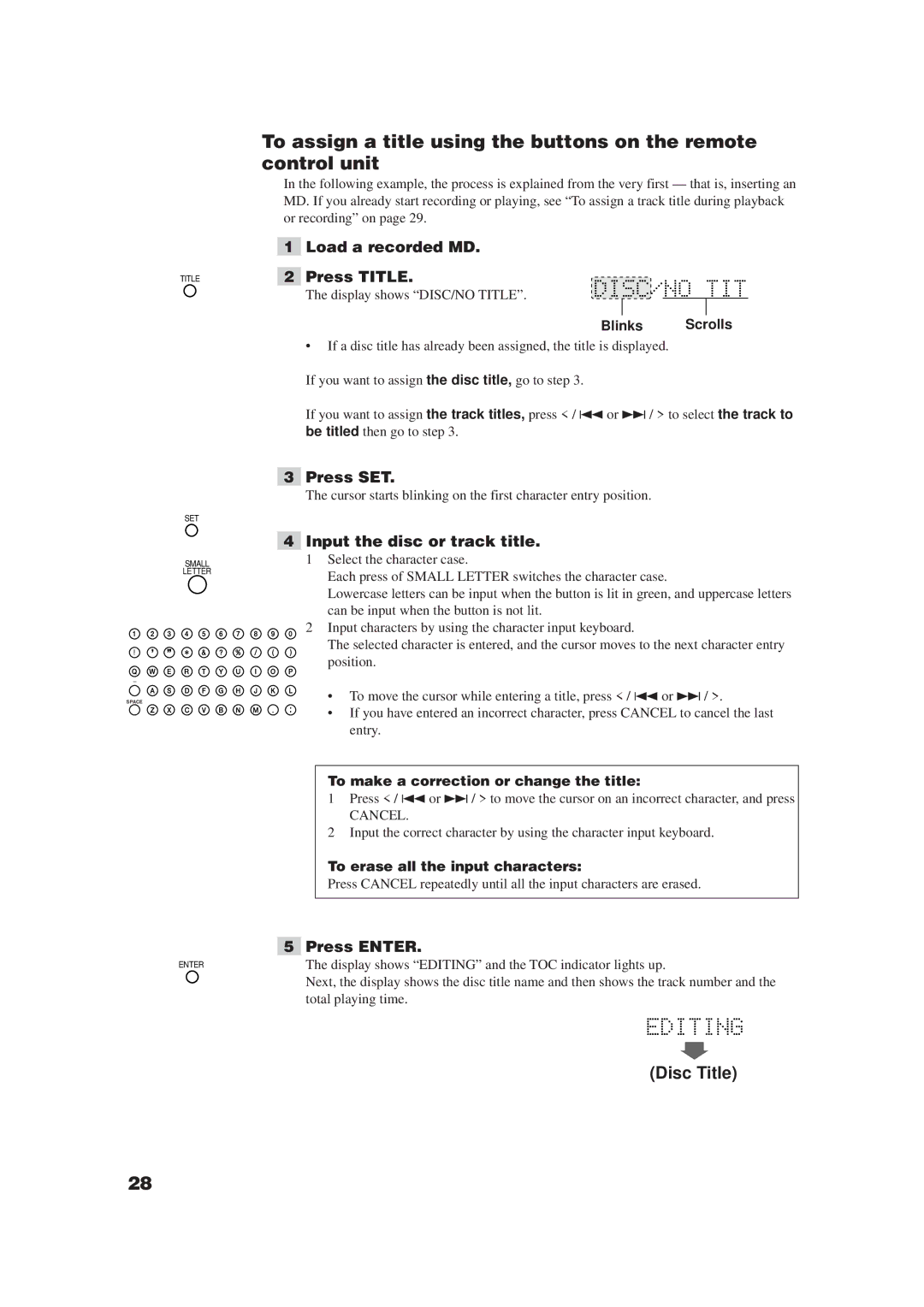 JVC XM-448BK manual Input the disc or track title 