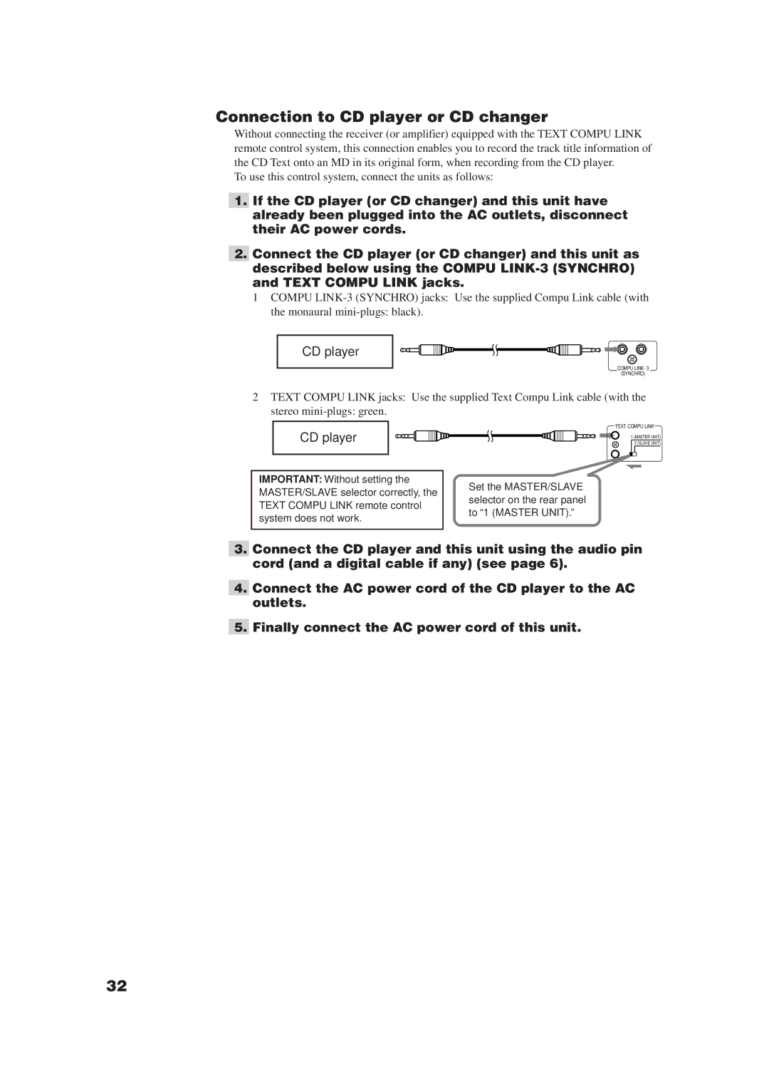 JVC XM-448BK manual Connection to CD player or CD changer 