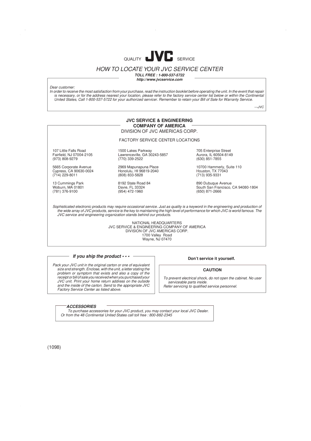 JVC XM-448BK manual HOW to Locate Your JVC Service Center 