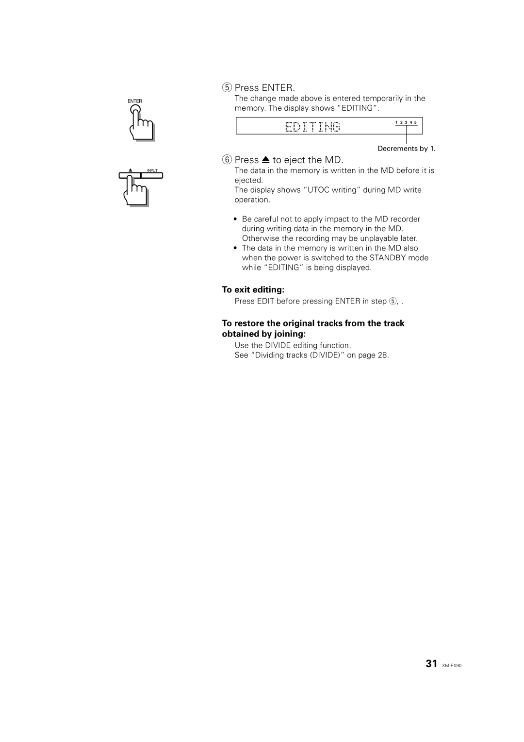 JVC XM-EX90 manual Decrements by 