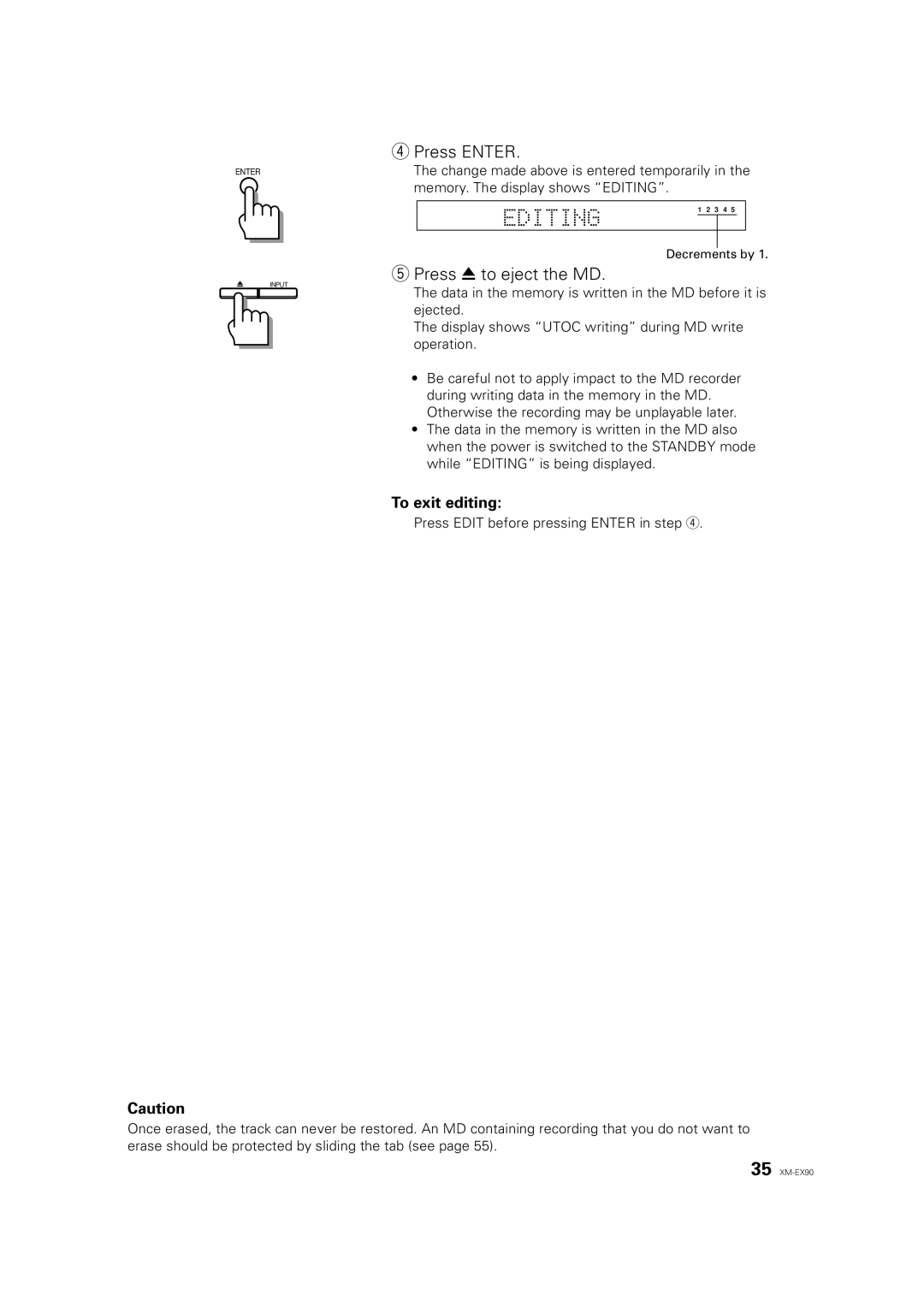 JVC XM-EX90 manual Memory. The display shows Editing 