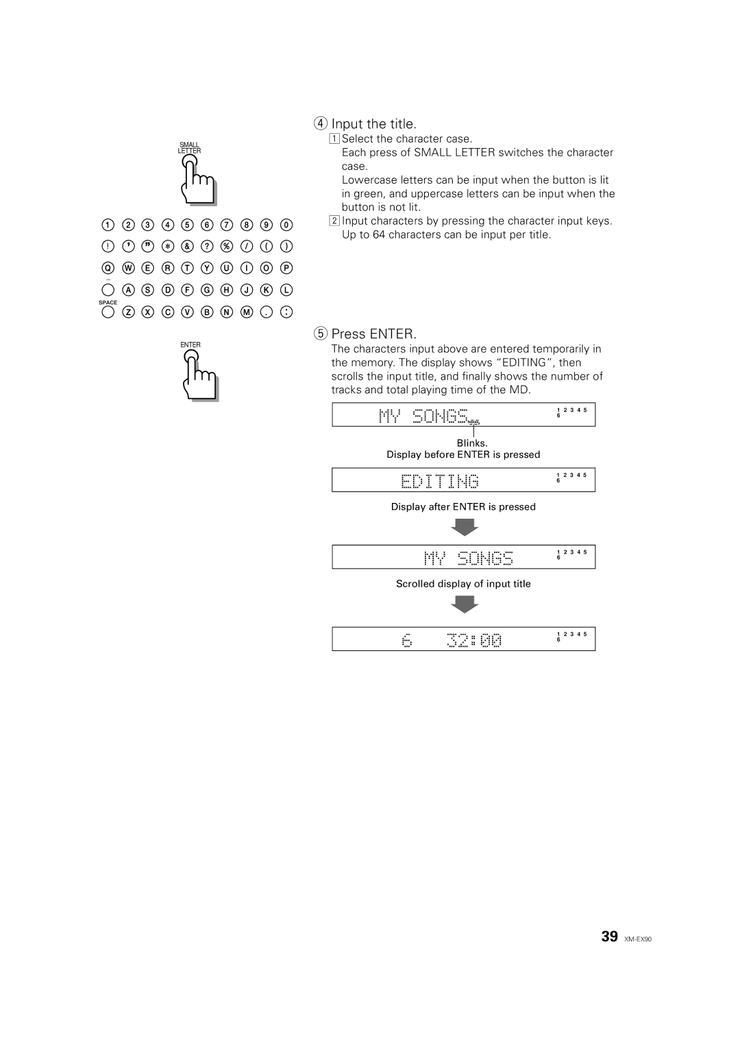 JVC XM-EX90 manual Input the title, Press Enter 