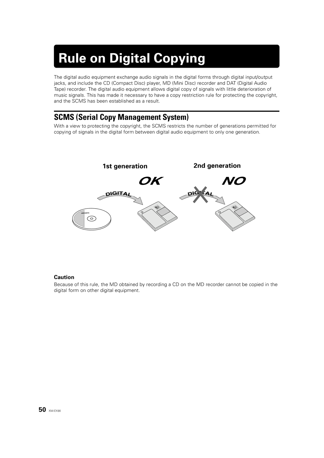 JVC XM-EX90 manual Rule on Digital Copying, Scms Serial Copy Management System 