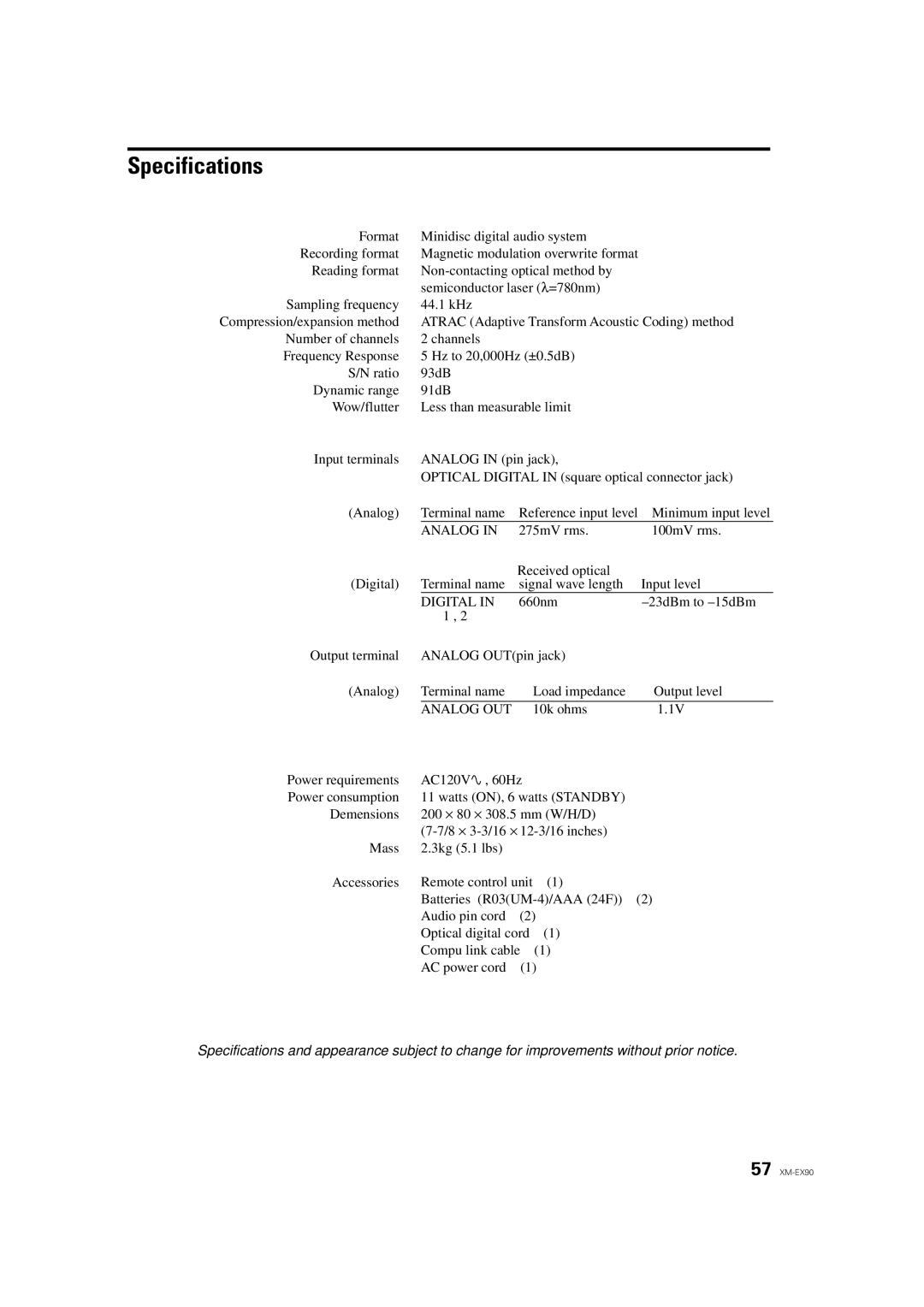 JVC XM-EX90 manual Specifications, Digital 