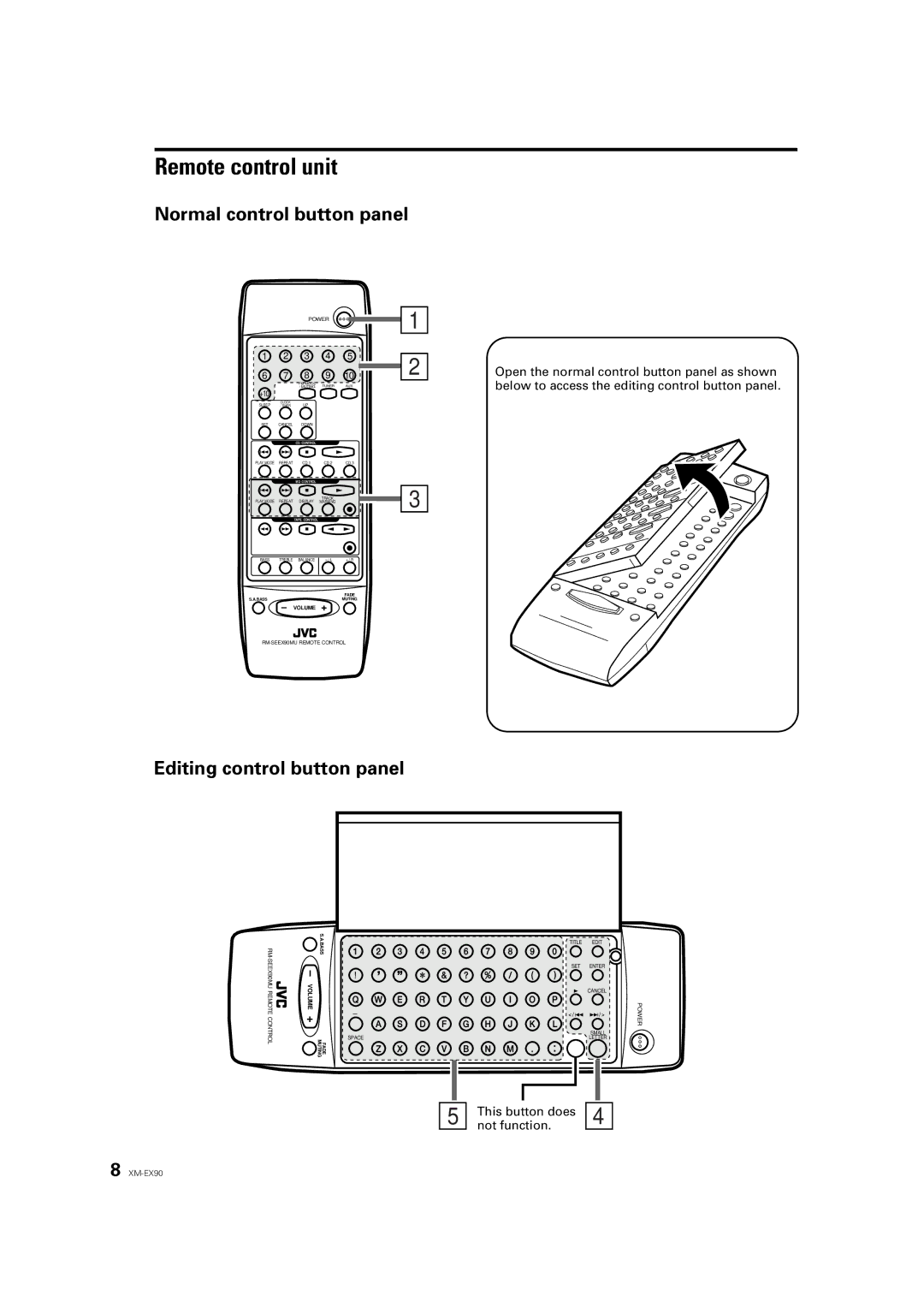 JVC XM-EX90 manual Remote control unit, Normal control button panel 