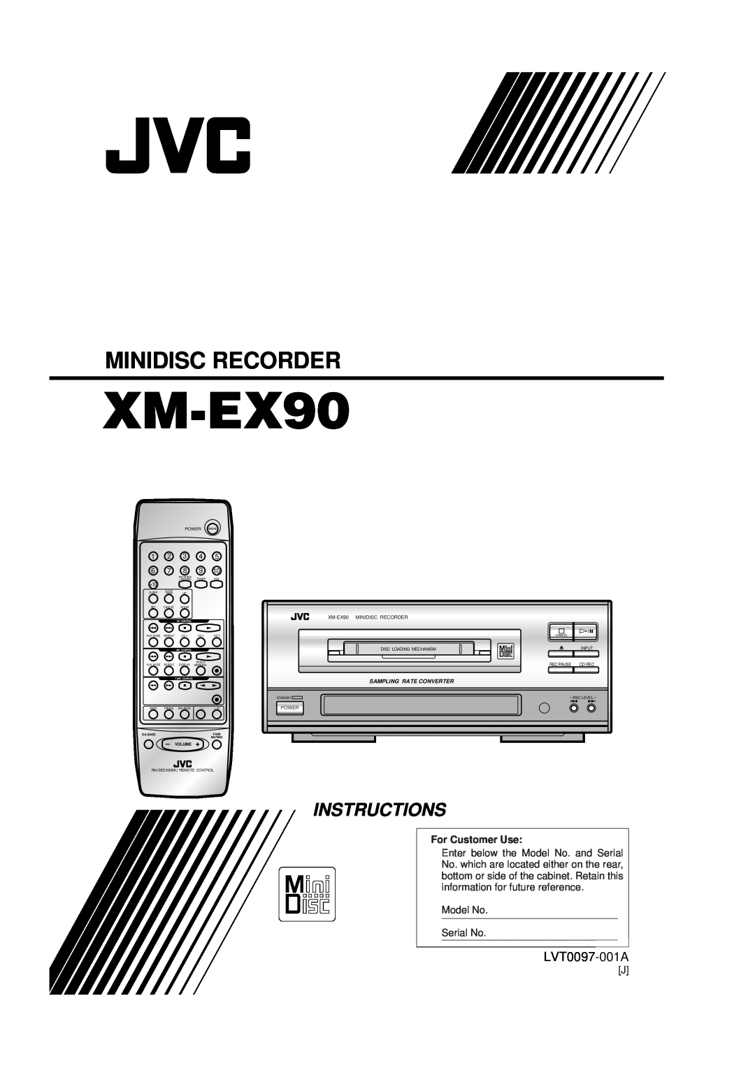 JVC XM-EX90 manual LVT0097-001A, Minidisc Recorder, Instructions, For Customer Use, 1 2, Sampling Rate Converter, Power 