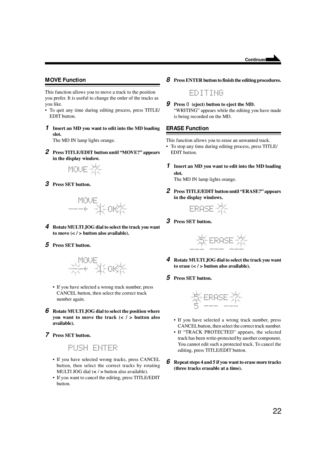 JVC XM-G6 manual Move Function, Erase Function 