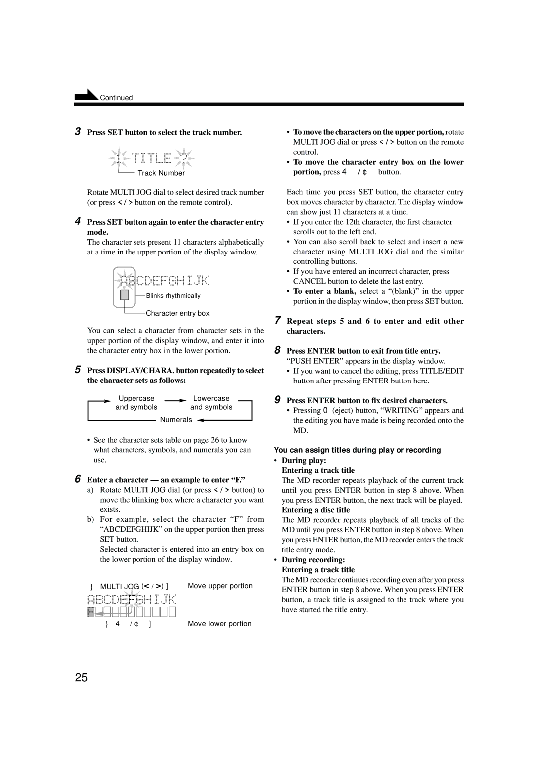 JVC XM-G6 manual You can assign titles during play or recording 