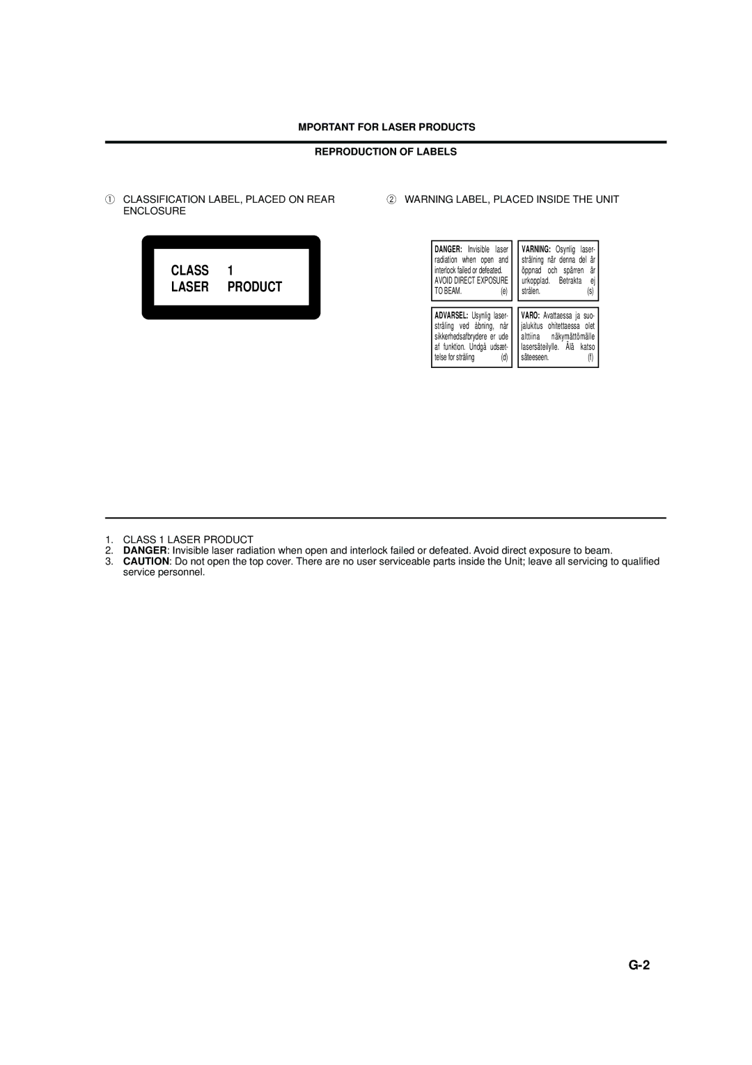 JVC XM-G6 manual Class Laser Product 