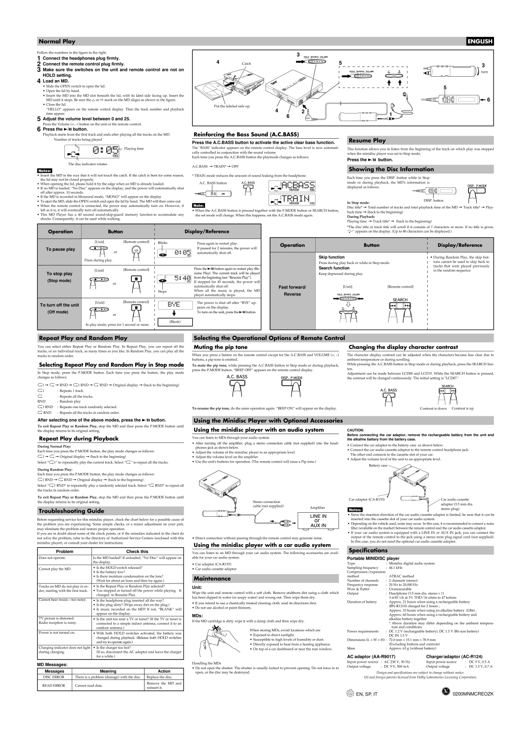 JVC XM-PX5SL Normal Play, Resume Play, Showing the Disc Information, Repeat Play and Random Play, Troubleshooting Guide 