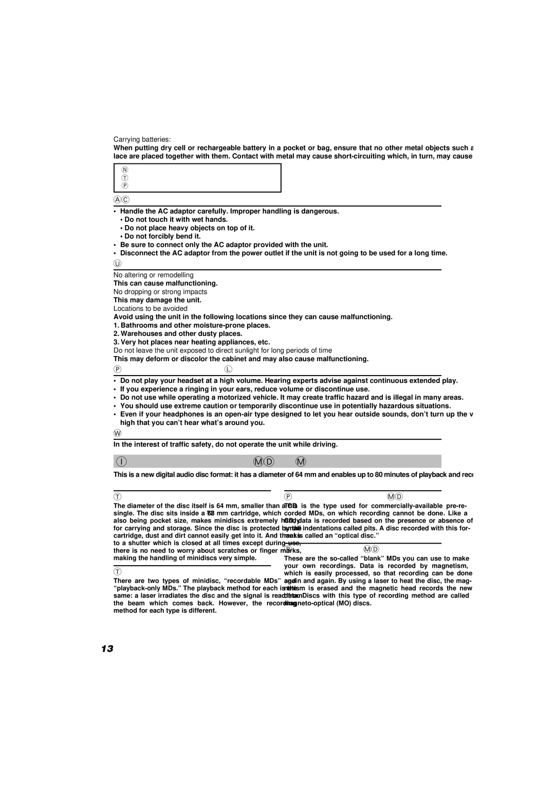 JVC XM-R70 manual Information on MDs Minidiscs 