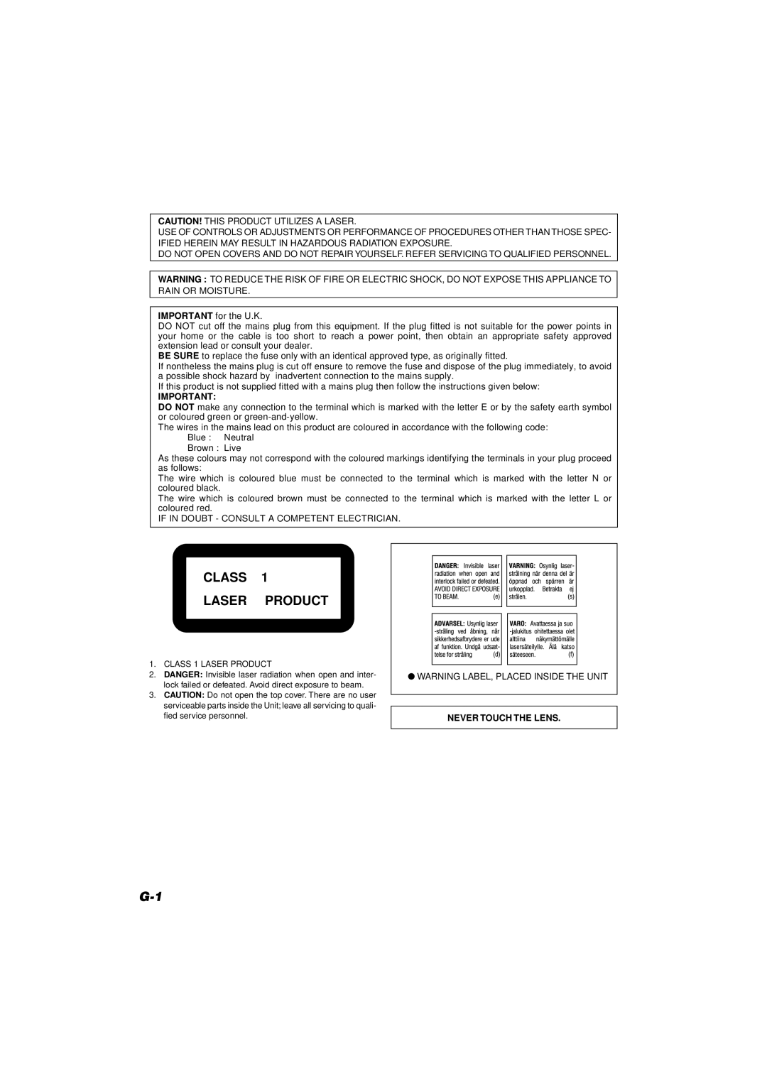 JVC XM-R70 manual Class Laser Product 