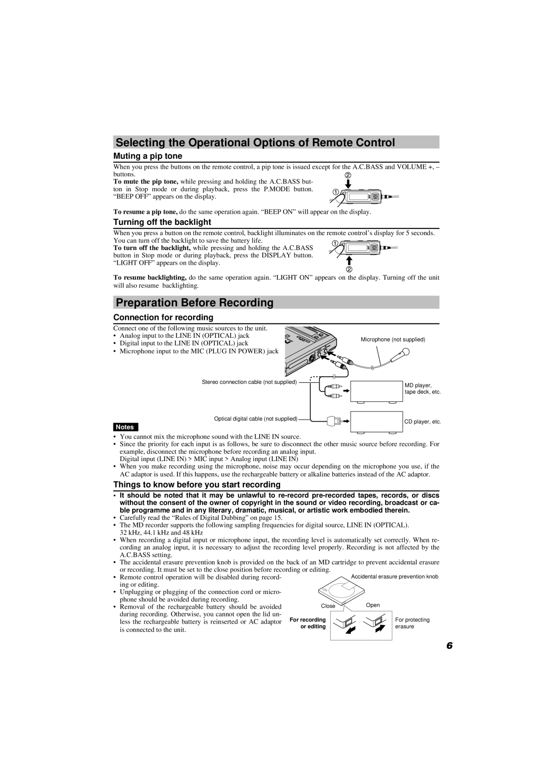 JVC XM-R70 manual Selecting the Operational Options of Remote Control, Preparation Before Recording 