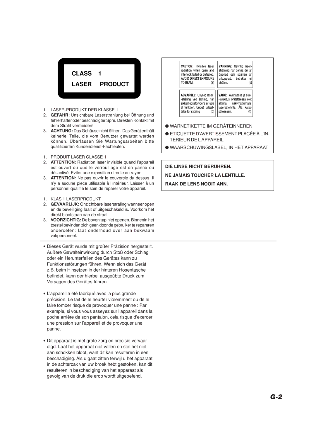 JVC XM-R700SL manual Class Laser Product 