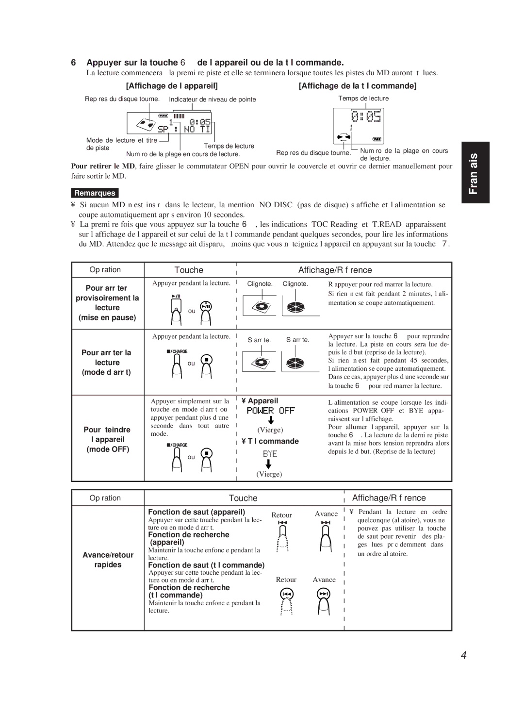 JVC XM-R700SL manual Appuyer sur la touche 6 de l’appareil ou de la télécommande, Affichage de l’appareil 