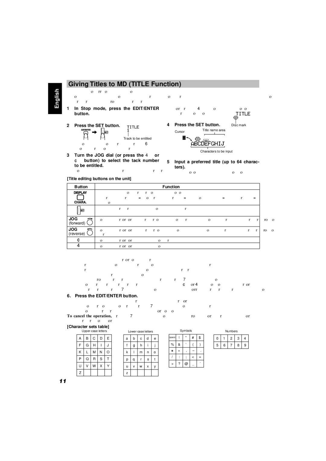 JVC XM-R70SL/BK manual Giving Titles to MD Title Function, Stop mode, press the EDIT/ENTER button 