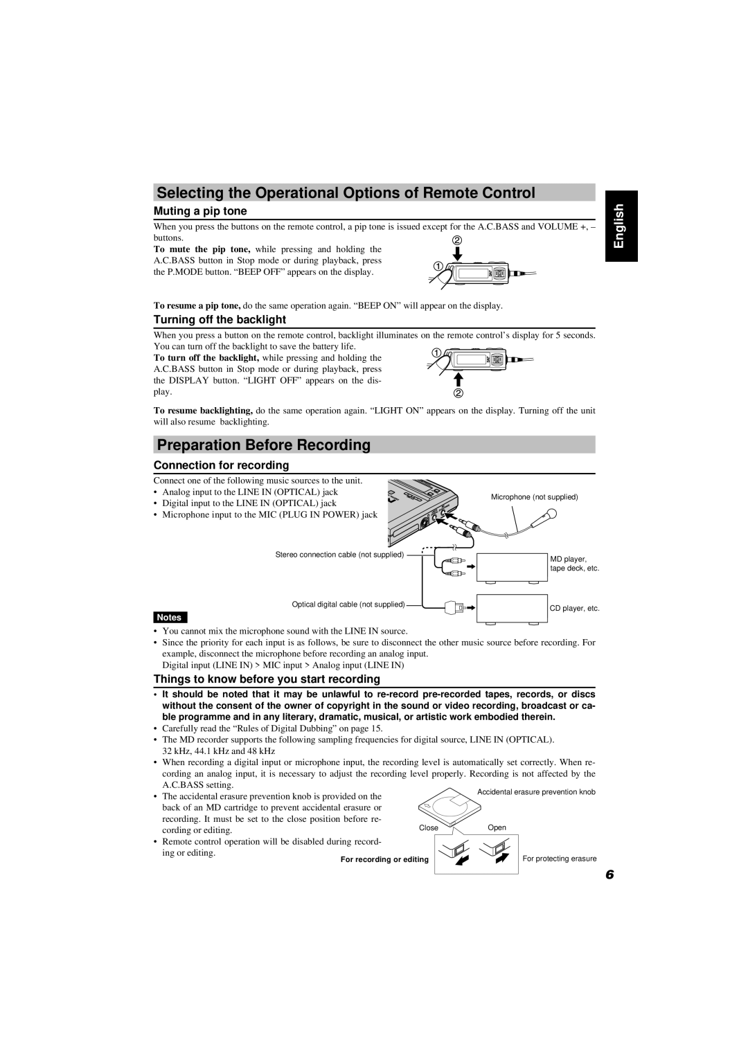 JVC XM-R70SL/BK manual Selecting the Operational Options of Remote Control, Preparation Before Recording 