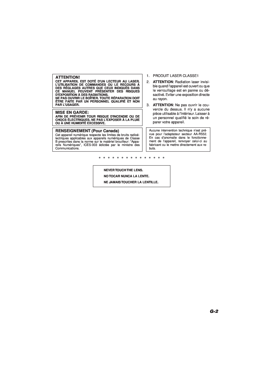 JVC XM-R70SL/BK manual Mise En Garde, RENSEIGNEMENT Pour Canada 