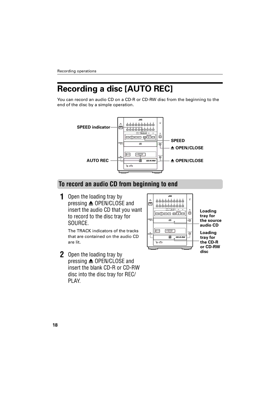 JVC XR-D400SL manual Recording a disc Auto REC, Speed indicator, Track indicators of the tracks 